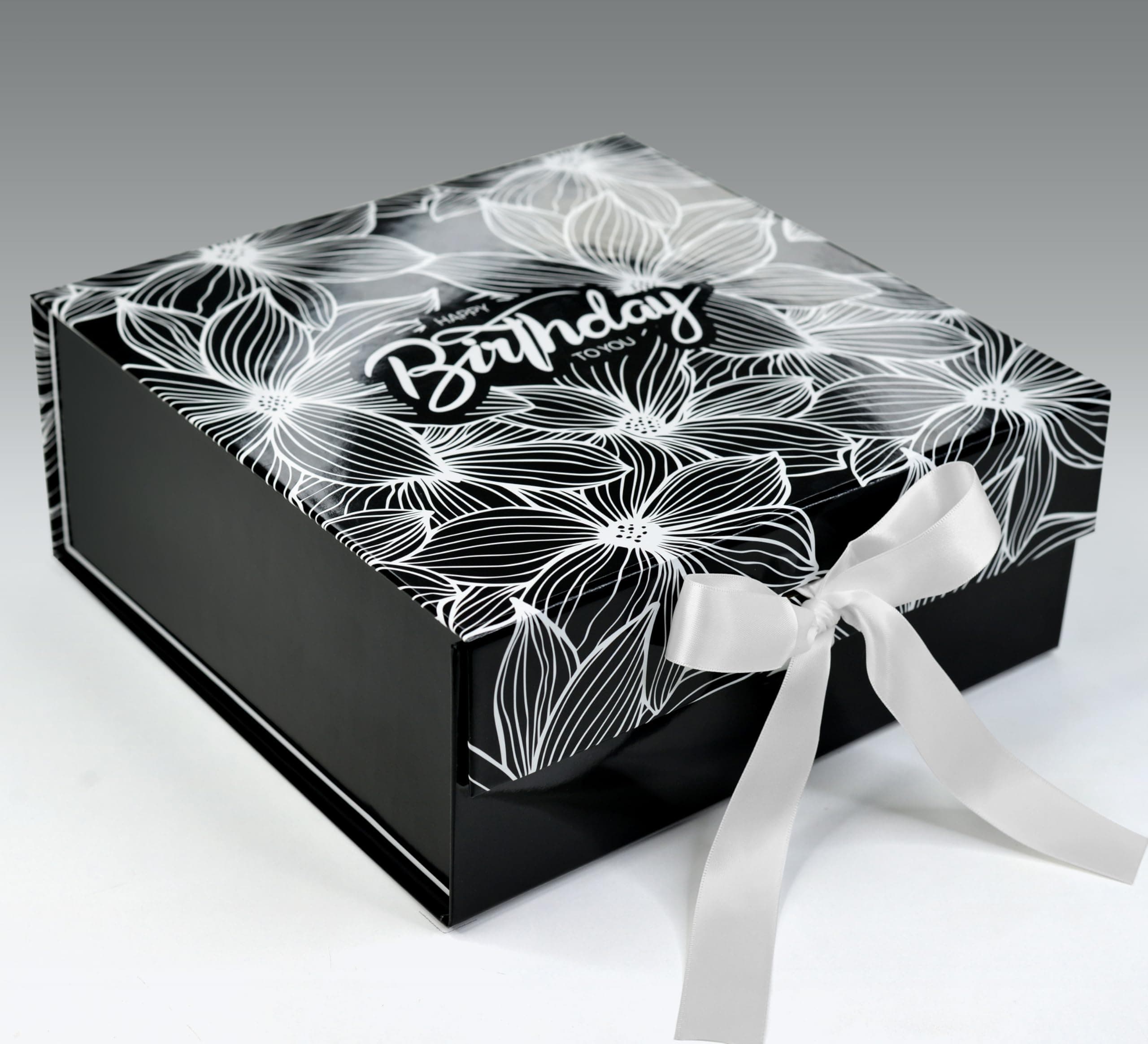 RBS® - MEDIUM Birthday Gift Box Empty (26 x 26 x 10cm) Gift Box for packing (1 Pack) Holding Upto 8kg Hamper Boxes for Gift Empty Multipurpose Birthday Gift for Couple Special (M-BW Giant Poppies)