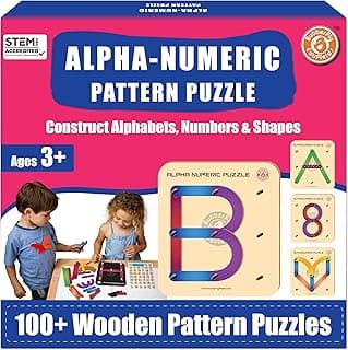 Butterfly EduFields Wooden Alphabet Puzzle | Educational Toys for Kids 3-5 Years, ABC Numbers Shapes, Montessori Building Blocks
