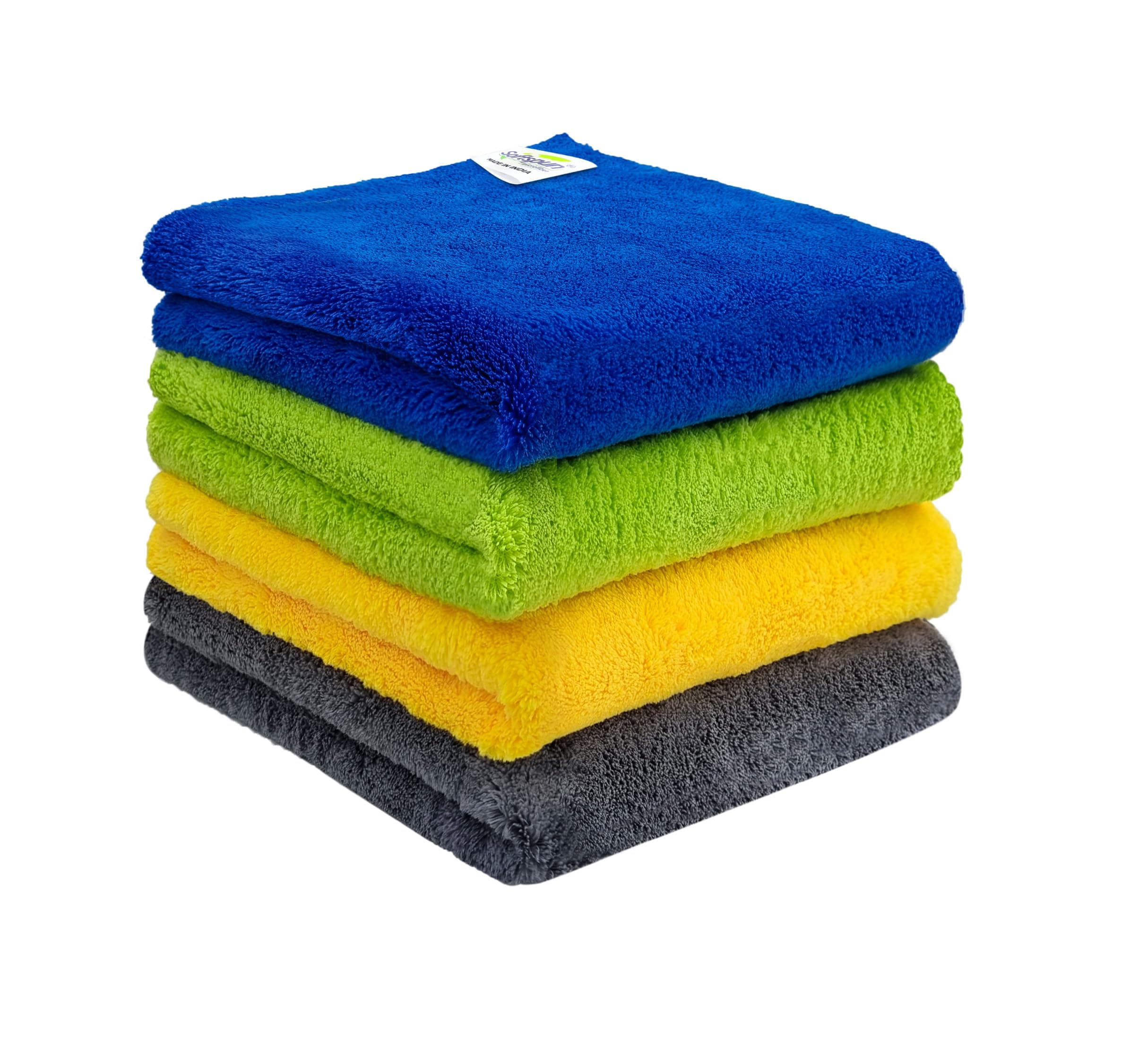 SOFTSPUN Microfiber Cloth-Edgeless with Ultrasonic Cut 4 Pc 40x40 cm Multicolour 500 GSM! Multipurpose Cloths - Automotive Microfibre Towels for Car Bike Cleaning Polishing Washing & Detailing.