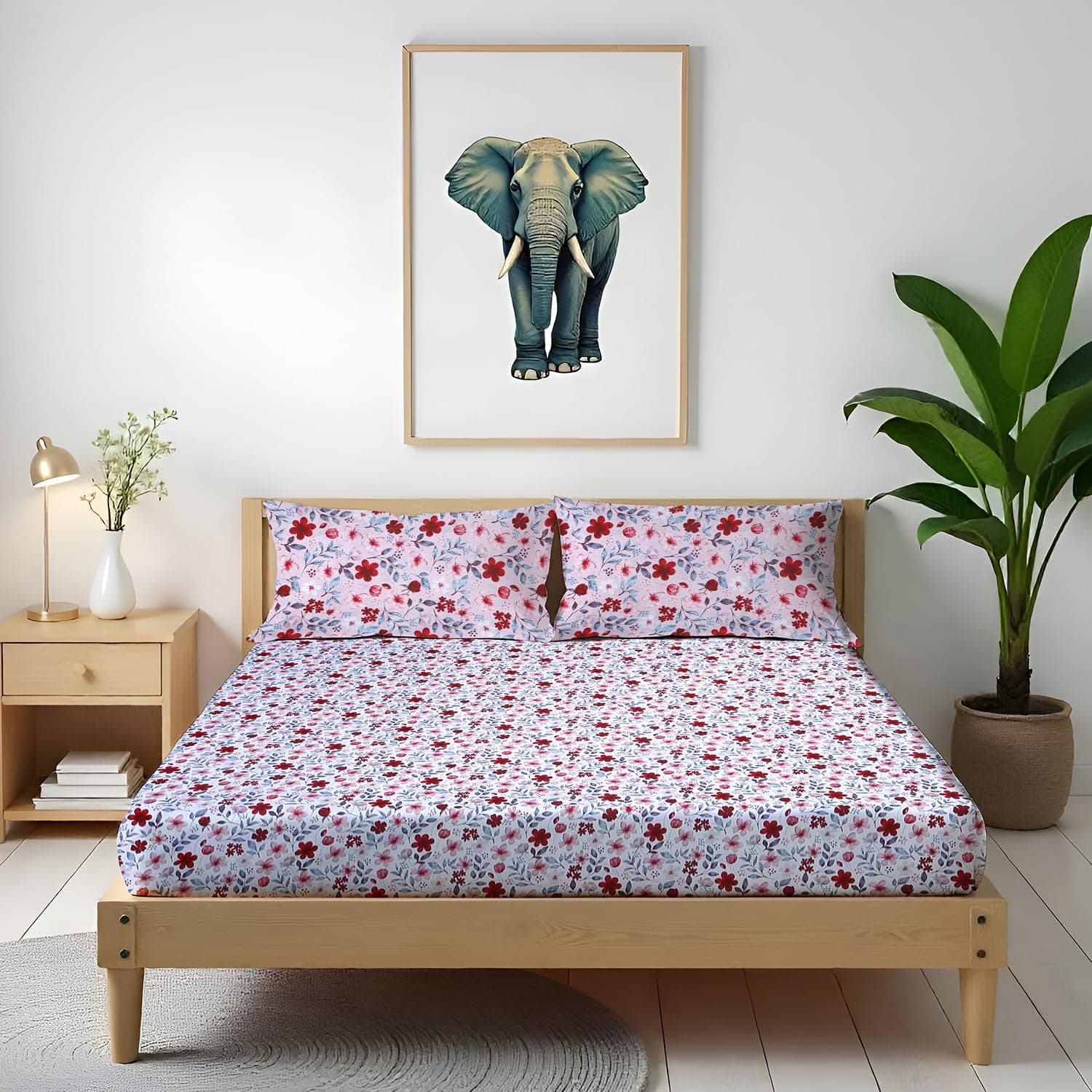 Arvind Bedsheet Set - 100% Cotton Bedsheet for Double Bed (1 Queen Size Bedsheet with 2 Pillow Covers) Soft Breathable, 144 Thread Count - Slumber -Shade 7 (21029-A)