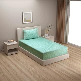 Swayam Microfiber Single Bedsheet with 1 Pillow Cover | Size 60 x 90 inch | 180 TC | Geometric Design | Soft Breathable Bed Sheet | Comfortable & Durable for Bedroom - Green