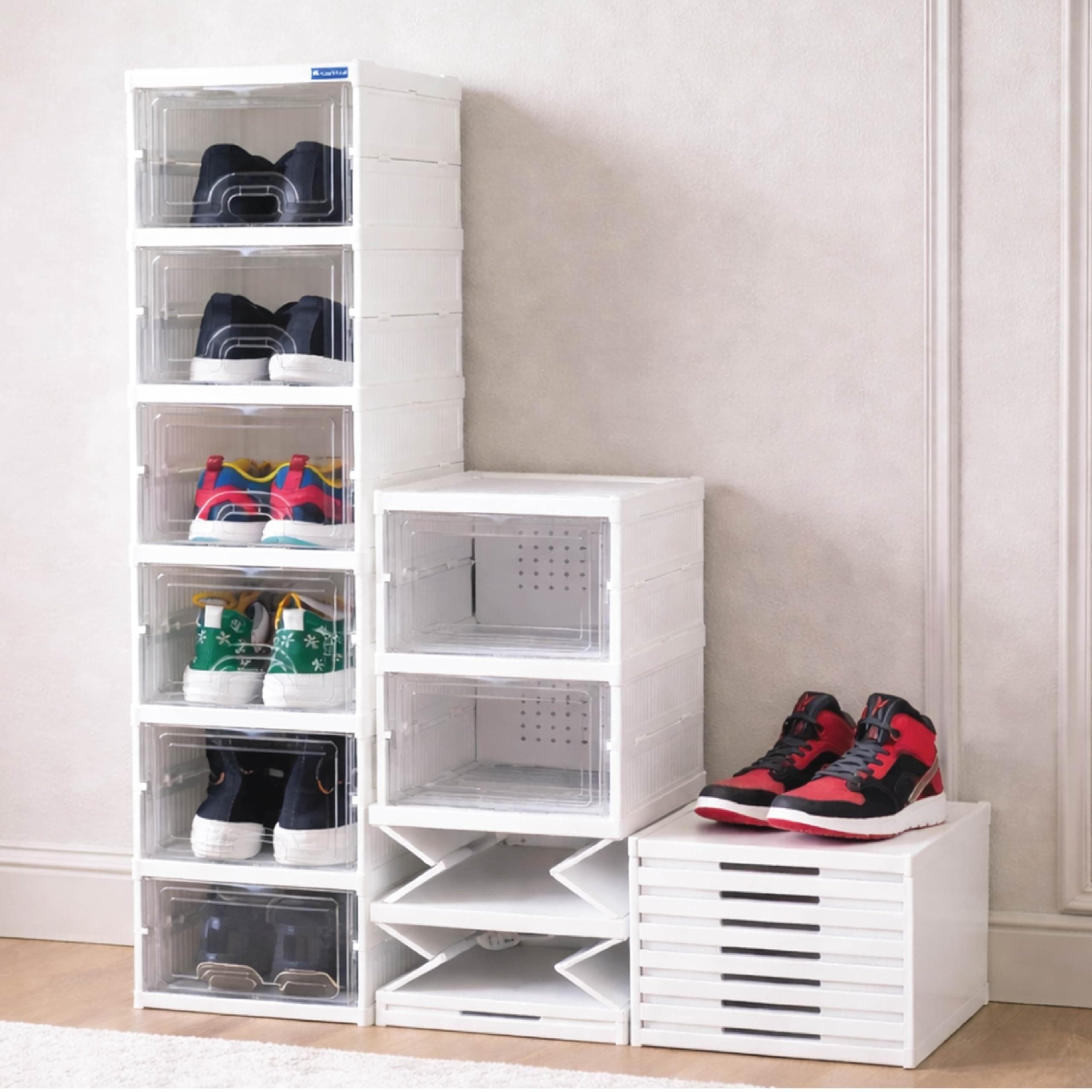 HomeStrap 6 Layer Sneaker Pair Box Organizer | Stackable Shoe Storage with Transparent Front Door | Dust-Proof Shoe Box with Ventilated Back for Bedroom, Wardrobe & Entryway