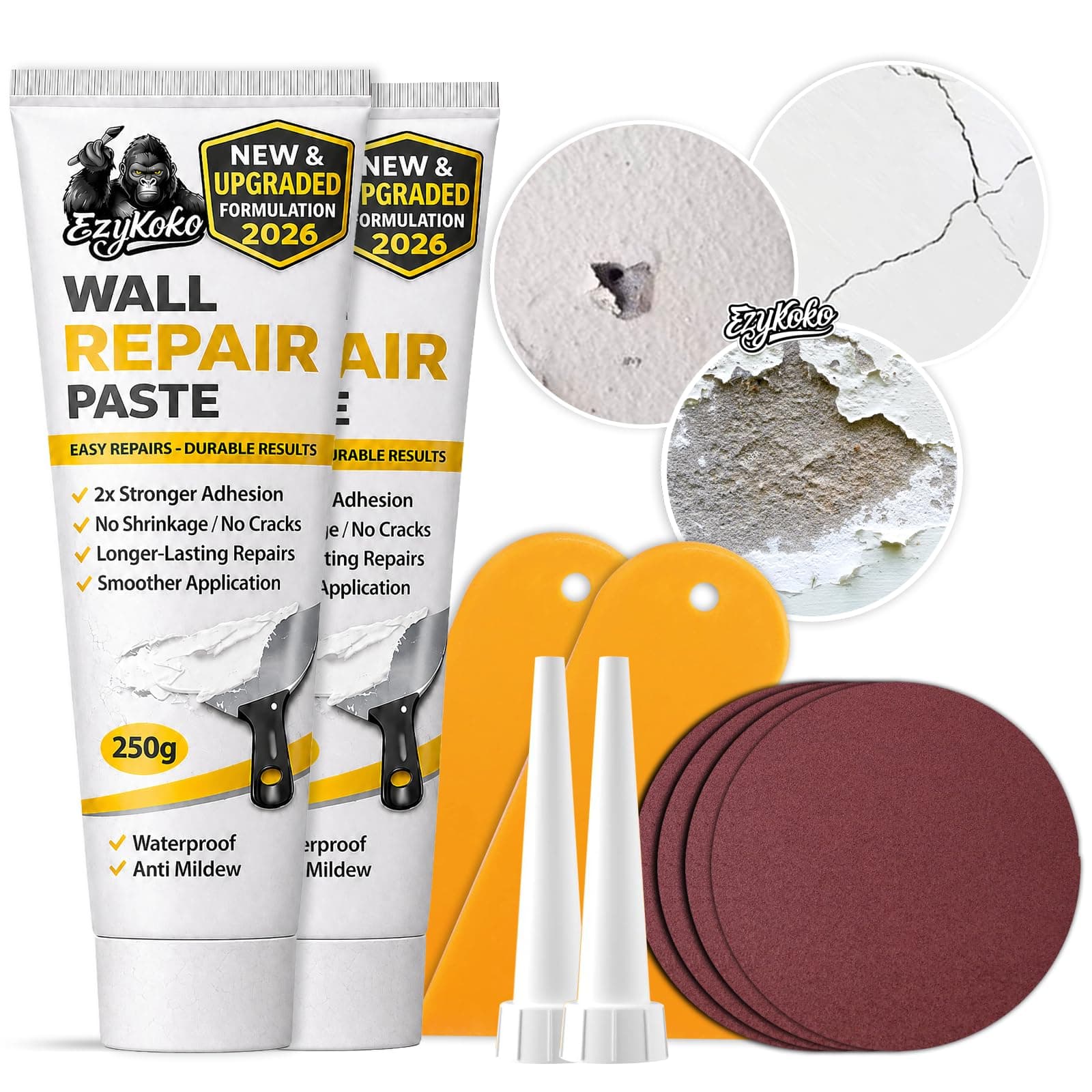 EzyKOKO Wall Repair Paste tube for Filling Cracks and Holes, Easy wall repair kit Waterprooof crack filler paste wall mending agent (250g+250g) (Pack of 2)