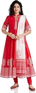 BIBA Women Cotton Anarkali Printed Kurta Churidar Suit Set