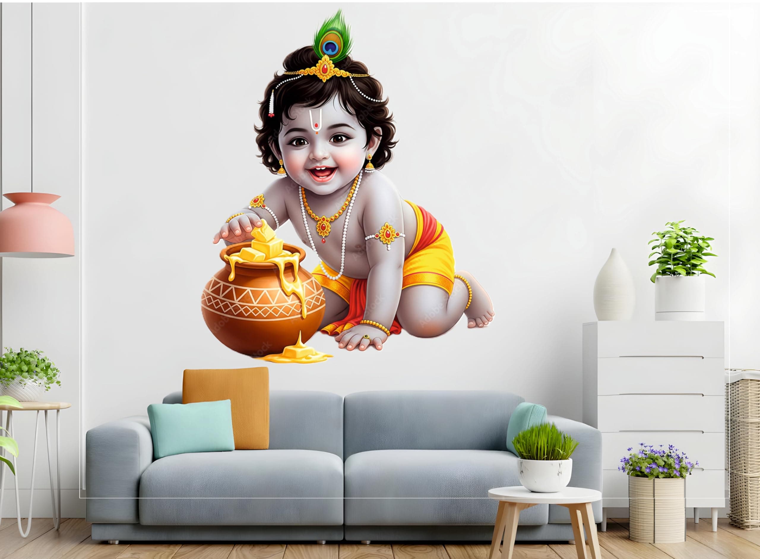 Krishna Wall Sticker | Lord Krishna Vinyl Wall Decal for Home Temple, Living Room, Bedroom & Pooja Room | Hindu God Krishna Wall Decor (BP13, 30CM X 30CM)
