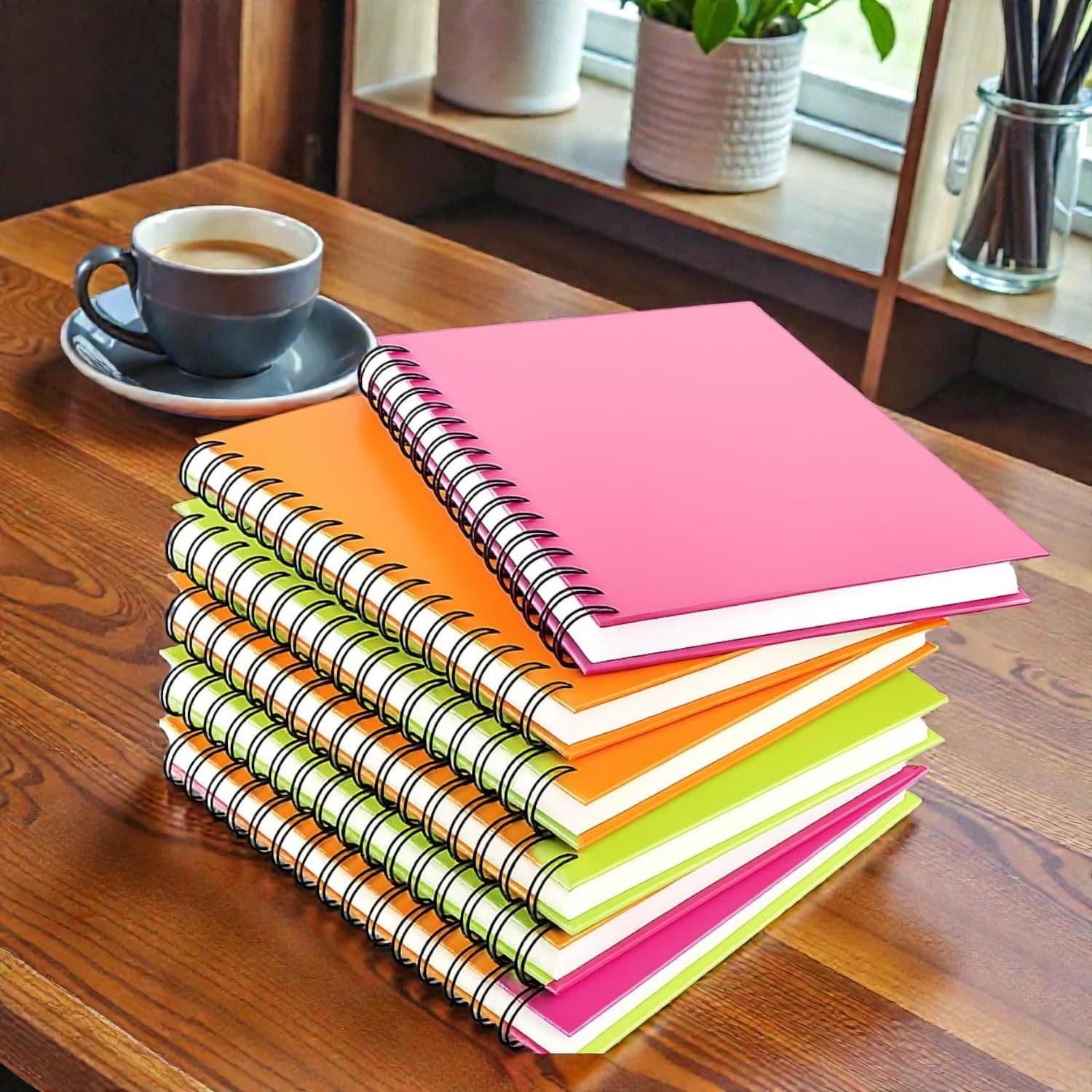 Maashiv Creations Spiral Notebook Single Subject - 200 Pages, Unruled, Plain, A4, Long Size Plain Notebooks for School and College Students Pack of 6