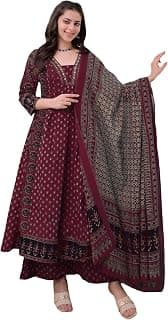ANNI DESIGNER Women's Pure Cotton Anarkali Kurta Set for Women with Dupatta & Plazzo – Hand Block Print Suit Set | Stylish Dress | Cotton Kurta Set for Women