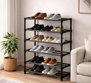 NextZen 6 Layer Multipurpose Shoe Stand & Organizer Rack | Premium Plastic Multipurpose Shoe, Cloth & Book Storage Shelf for Home, Balcony, Living Room & Workspace