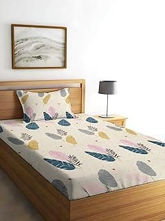 Home Stylish 280 TC Floral Print Ezyption Cotton 1 Single Bedsheet with 1 Pillow Cover Cream