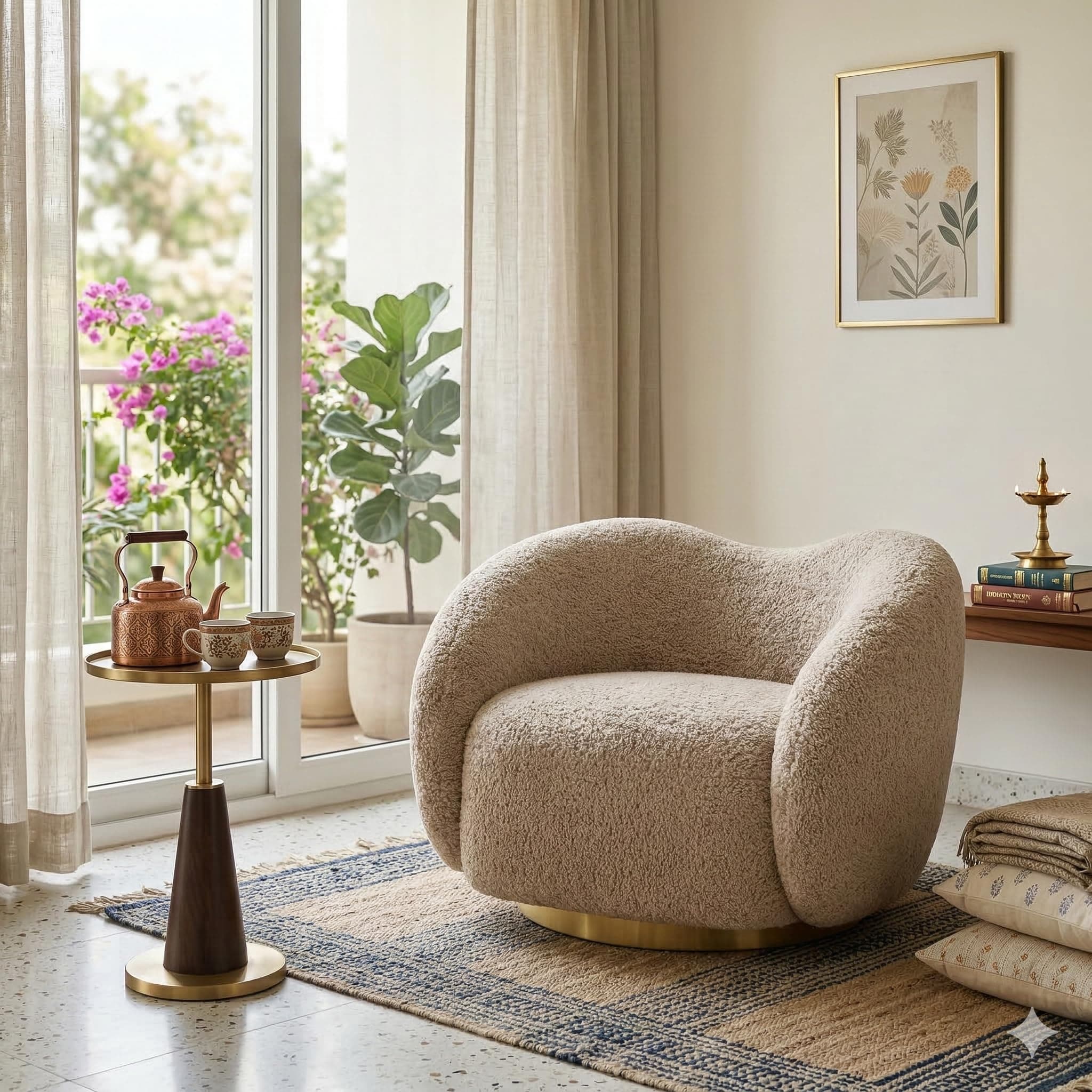 Kingsman Furnitures Brok Swivel Luxury Accent Arm Chair 360 Degree Rotatable Sofa for Home | Bedroom, Living & Drawing Room | Ultra Soft and Comfortable for Lounge (Canaberra Boucle, Non-Swivel)