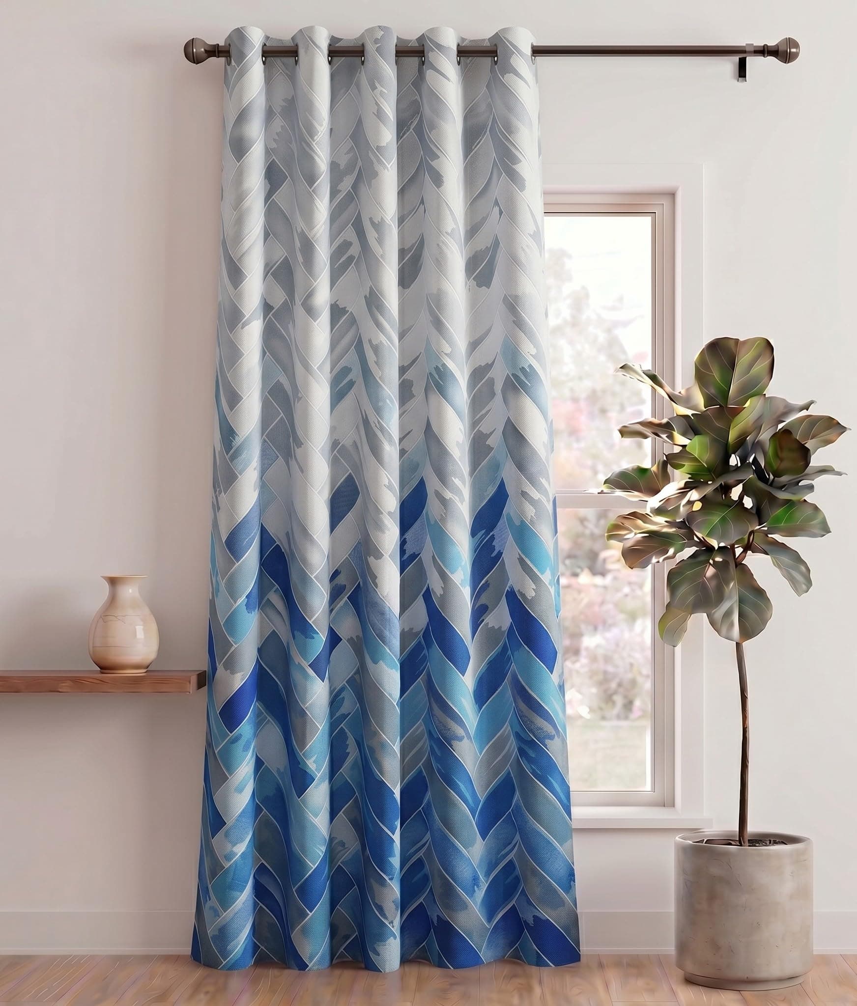 Home Sizzler 1 Piece Geometrical Panel Eyelet Polyester Door Curtain - 7 Feet, Blue