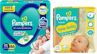 Pampers New Diaper Pants, New Born, 86 Count & Pampers Active Baby Diapers, New Born, 24 Count