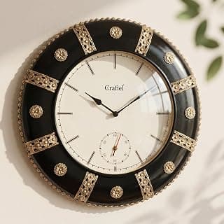 CRAFTEL Antique Silent Brass Fitted Polished Decorative Wall Analog Clock For Bedroom Living Room Home(Gold, Black, Dial : 12 Inches, 18")