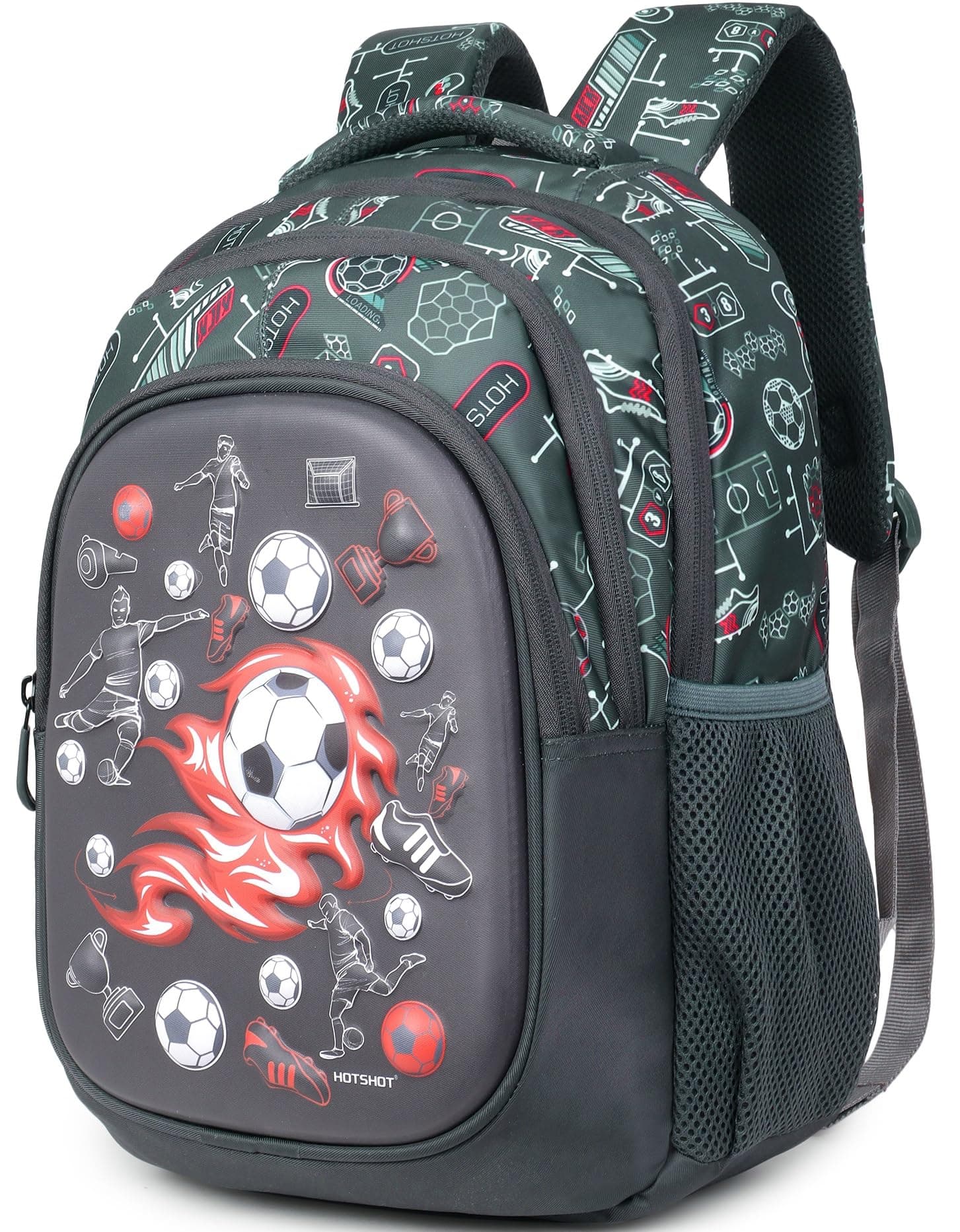 HOT SHOT BAG SOCCER_1450|3D EMBOSSED DESIGN|SCHOOL BAG|TUTUION |KIDS & CHILDRENS BACKPACK|WATER RESISTANT |16 INCH|FOR BOYS & GIRLS|15 LITERS SMALL BACKPACK