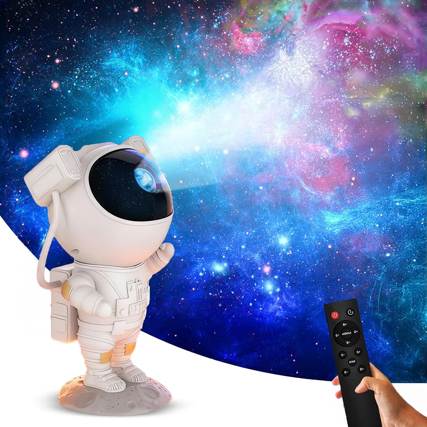 Amazon Basics Astronaut Galaxy Light | Standing Space Man Design | White | ABS+PC+PVC | 7-Color | USB Powered | 10 sq. m Coverage | 11.9 × 11.1 × 22.8 cm