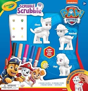 Crayola Scribble Scrubbie PAW Patrol Playset, 3 Washable Pets, 6 Washable Markers & 40 Stickers, Color & Clean Paw Patrol Figures, Creative Art Gift Set for Kids, Ages 3 & Up