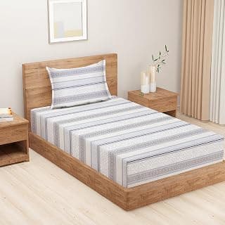 Swayam Pure Cotton Single Bedsheet with 1 Pillow Cover | Size 60 x 90 inch | 210 TC | Ethnic Motifs Design | Soft Breathable Bed Sheet | Comfortable & Durable for Bedroom - Grey