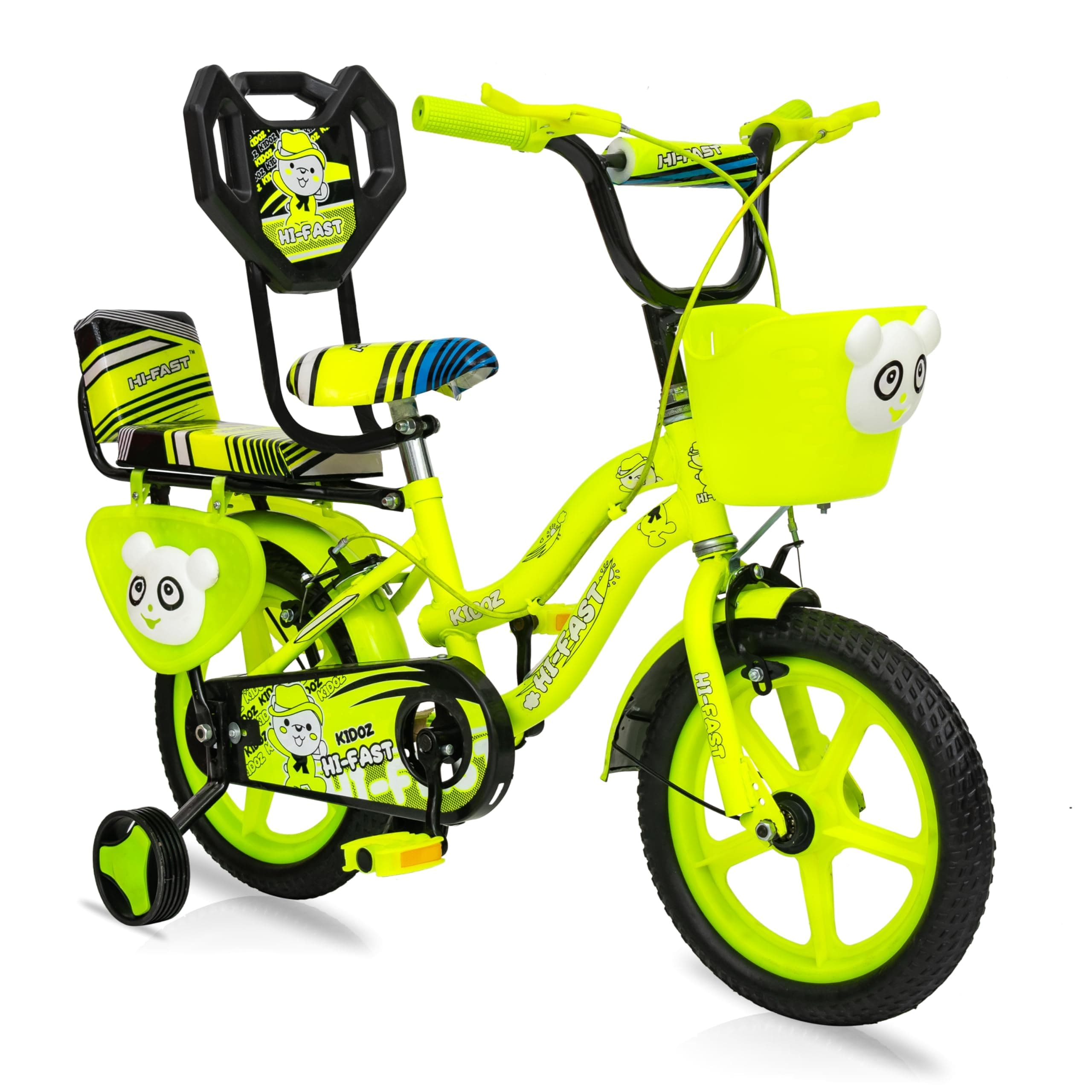 HI-Fast 14 inch Kids Cycle for Boys & Girls 2 to 5 Years with Back Seat & Training Wheels (95% Assembled), (NGreen), Rigid (DBL-GDDI14T)