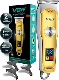 VGR V-290 Professional Hair Trimmer for Men | Precision T-Blade, Turbo Mode | 120 Min Runtime & LED Display | USB Type-C Charging with Corded & Cordless Use - Gold