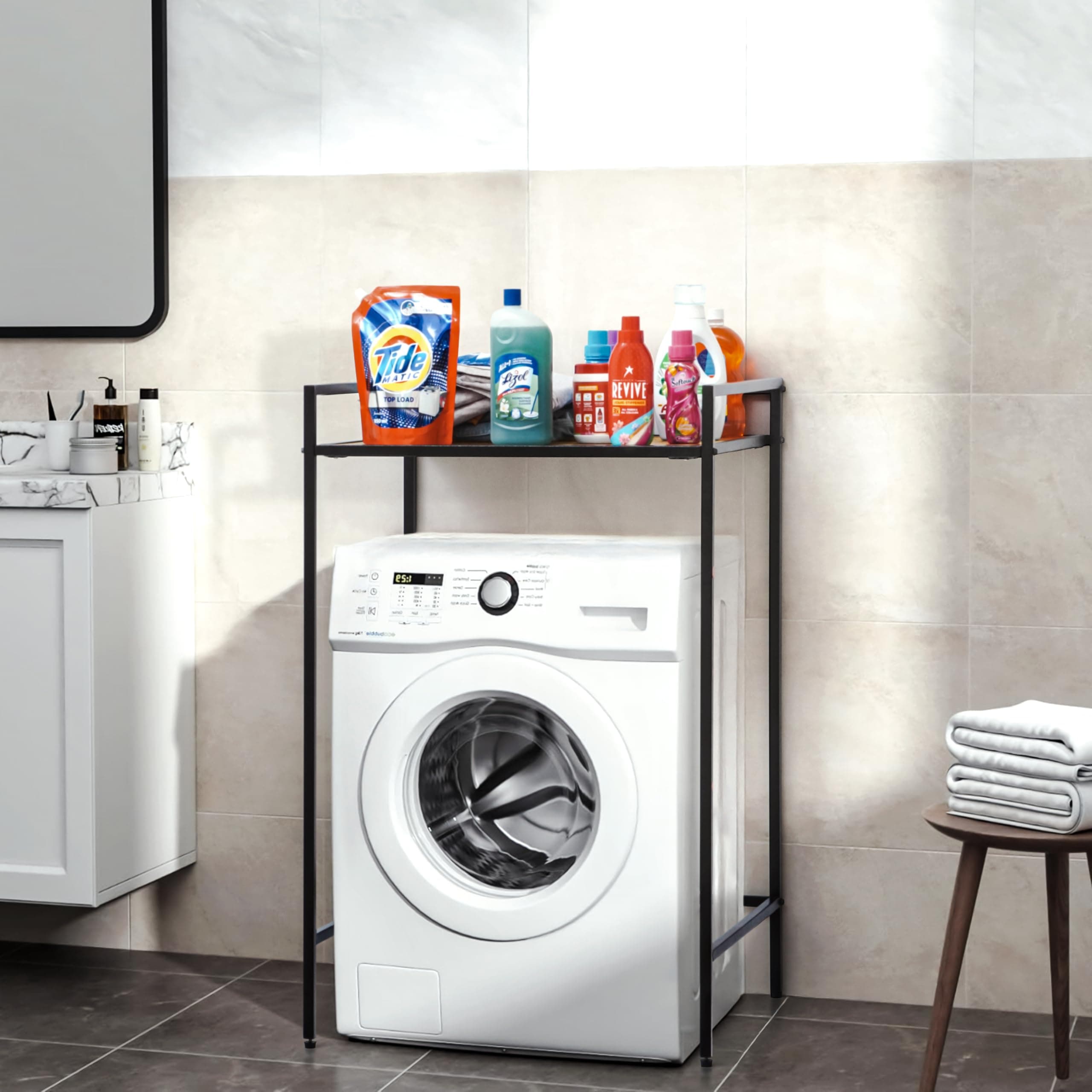 Livzing Over Washing Machine Storage Rack - Space Saving Washing Machine Storage Stand for Laundry Room - Powder Coated Washing Machine Rack - Multipurpose Storage Free Standing Shelf for Bathroom