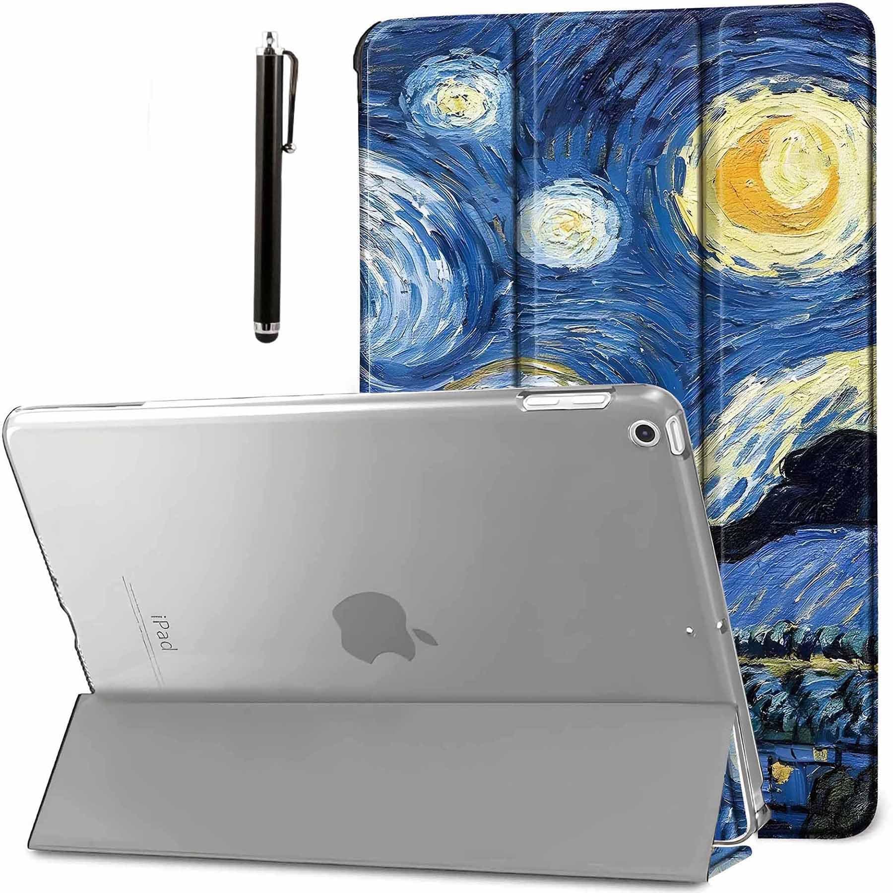 ProElite Smart Trifold Hard Back Flip Stand Case Cover for Apple iPad 9.7 inch 2018/2017 Air 1 Air 2 5th 6th Generation with Stylus Pen- Starry Night