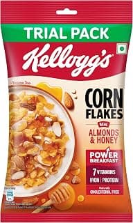 Kellogg's Corn Flakes Real Almond Honey | Breakfast Cereals | High in Vitamin B1, B2, B3, B6 & C| High in Iron | Naturally Cholesterol Free | 168gm/170gm/180gm (weight may vary)