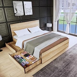 Queen Size Engineered Wood Bed with Drawer - Cream Finish - 60 * 78 INCHES