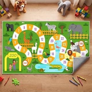 Story@Home Kids Play Mat Carpet 3x5 ft | Anti-Skid Rug for Children’s Playroom | Zoo Animals Theme | Soft Polyester Floor Mat for Boys & Girls | Green Crawl & Play Carpet