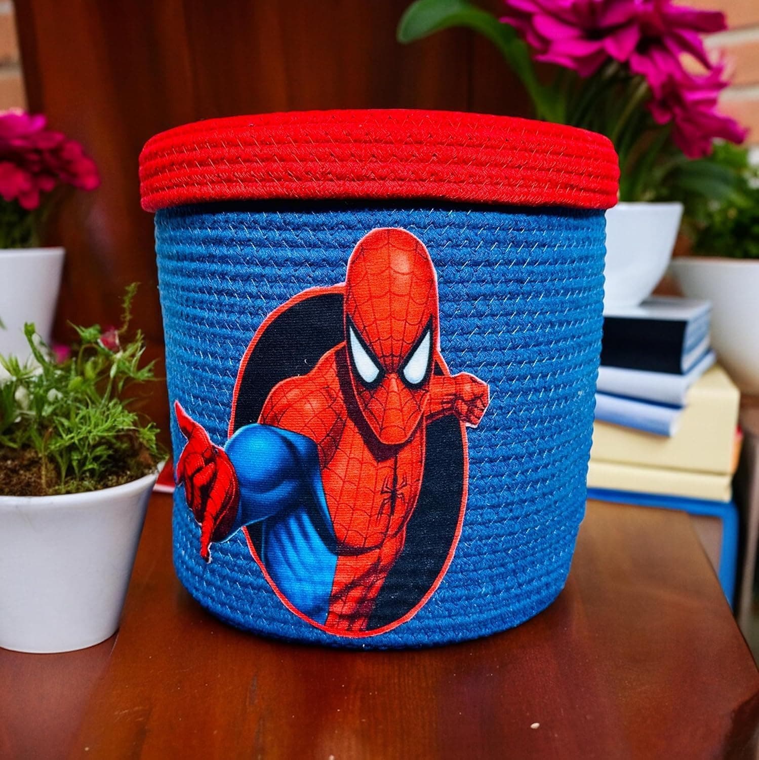JUTOLOGY Animal Storage Basket for Kids, Giraffe Rope Storage Basket for Baby Diaper, Stuffed Animal Storage Bin Rope Basket for Kids Toy, Baby Laundry Baskets (Spider Man)