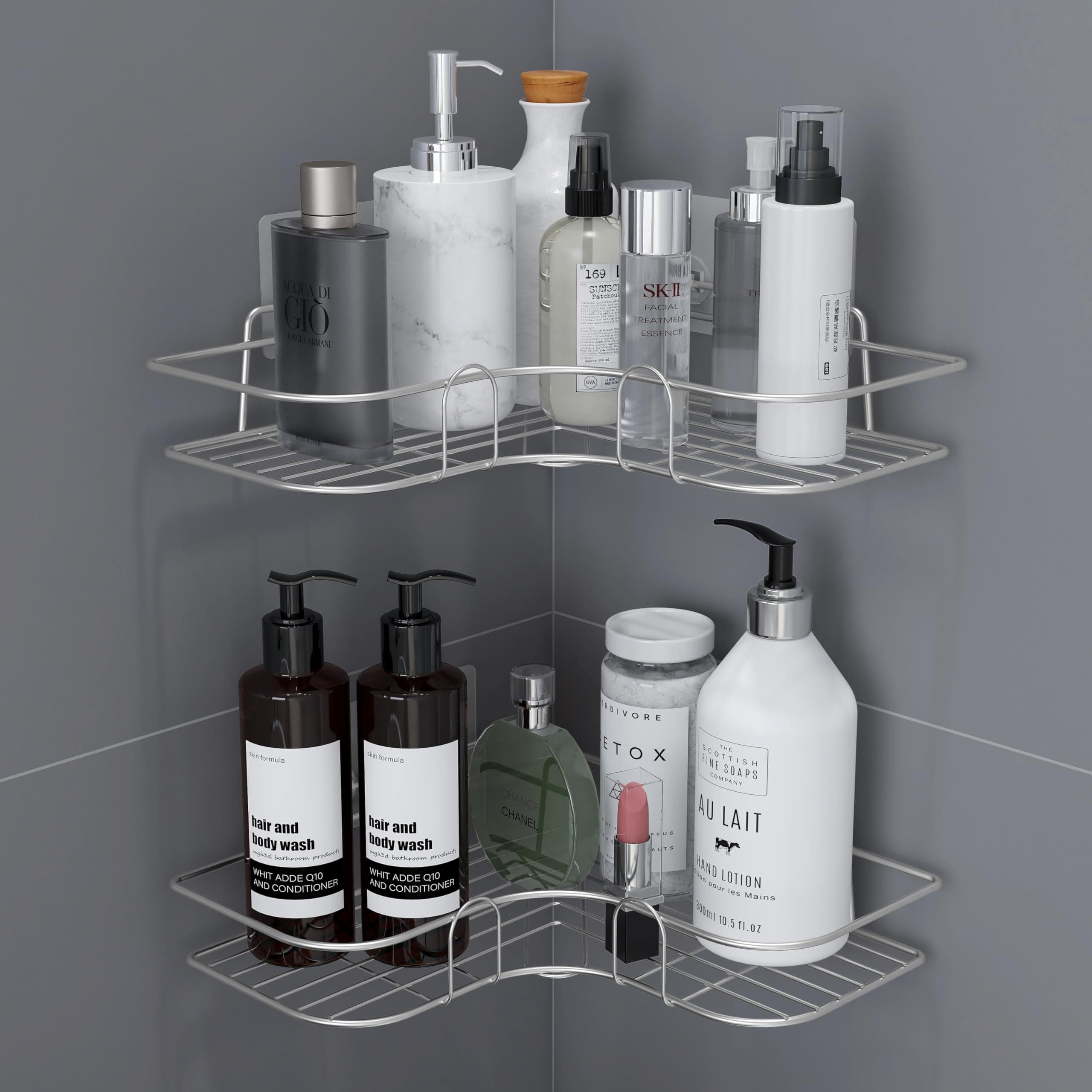Plantex Stainless Steel Bathroom Corner Shelf/Self Adhesive Bathroom Shelf for Wall/Bathroom Organiser Without Drill - Pack of 2 (Chrome)