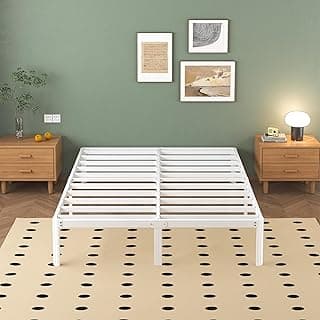 Lutown-Teen 14 Inch High 78x72 King Metal Platform Bed Frame with Under Bed Storage Space-(Powder Coated_White)