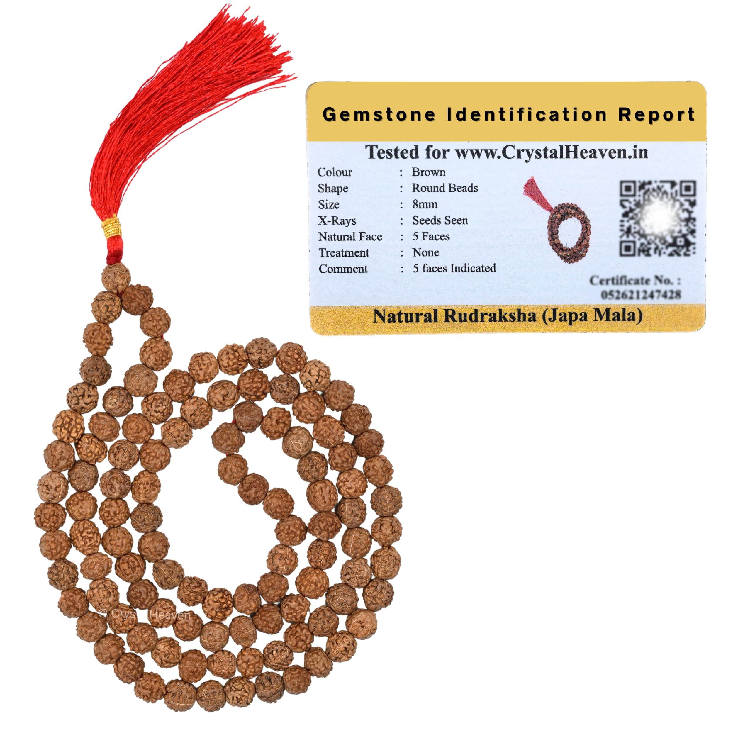 Crystal Heaven Rudraksha Mala Necklace For Men, 108 Beads Original Panchmukhi Rudraksha Japa Mala Saadi - AAA Grade 5 Mukhi Rudraksha Mala For Protection, Meditation And Yoga