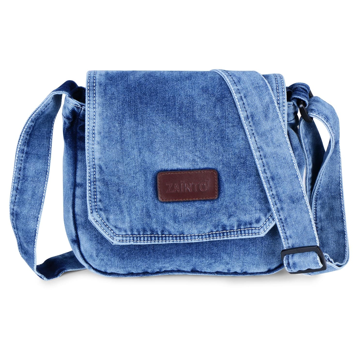 ZAINTO Premium Denim Sling Bag for Women, Multipocket Crossbody, Blue Jeans Side Bag for girls (Medium Blue)
