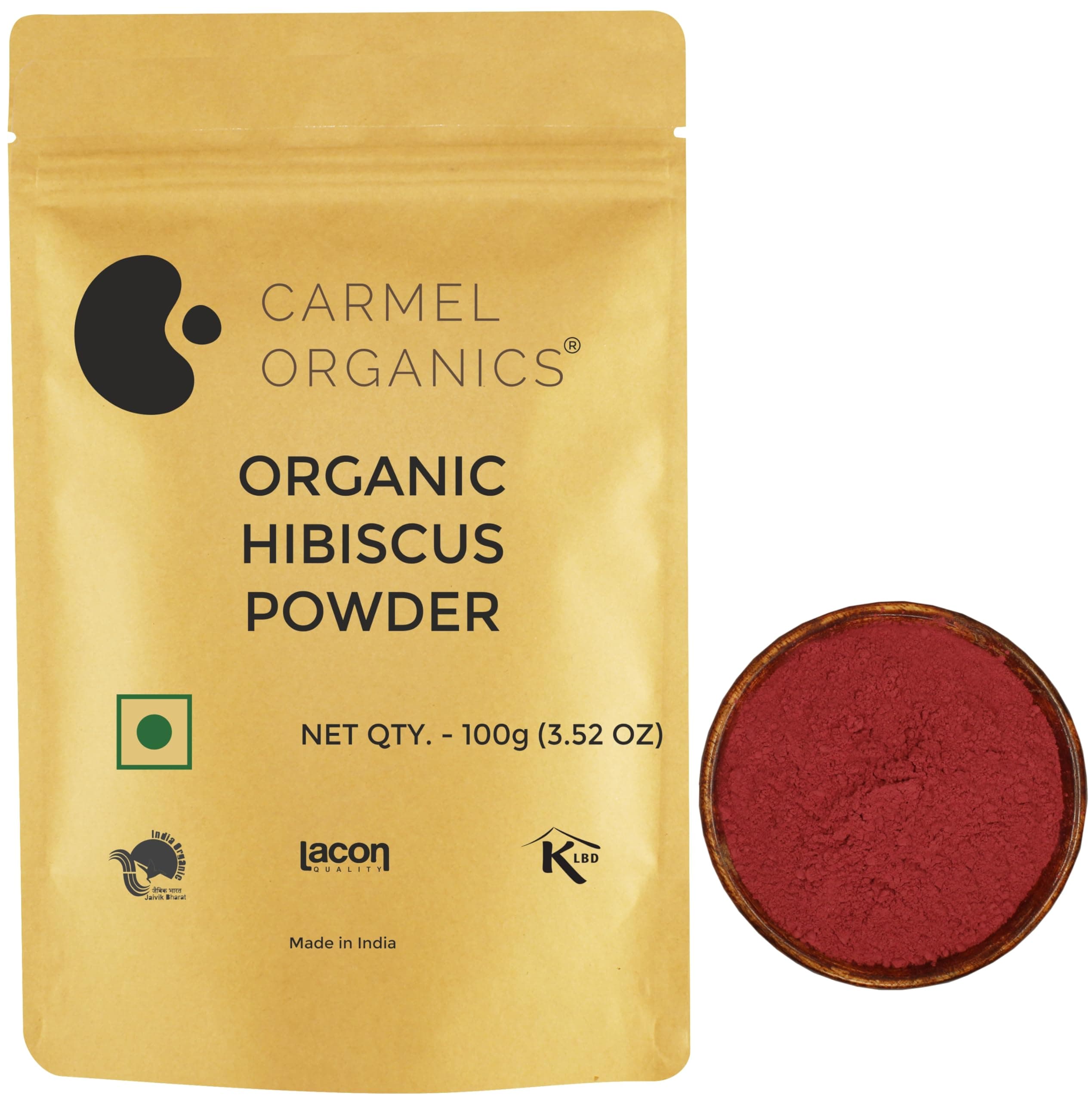 CARMEL ORGANICS Hibiscus Petals Powder 100 Grams | Hibiscus Sabdariffa, Jaivik Bharat Certified, Sembaruthi Podi, No Added Preservatives & Additives