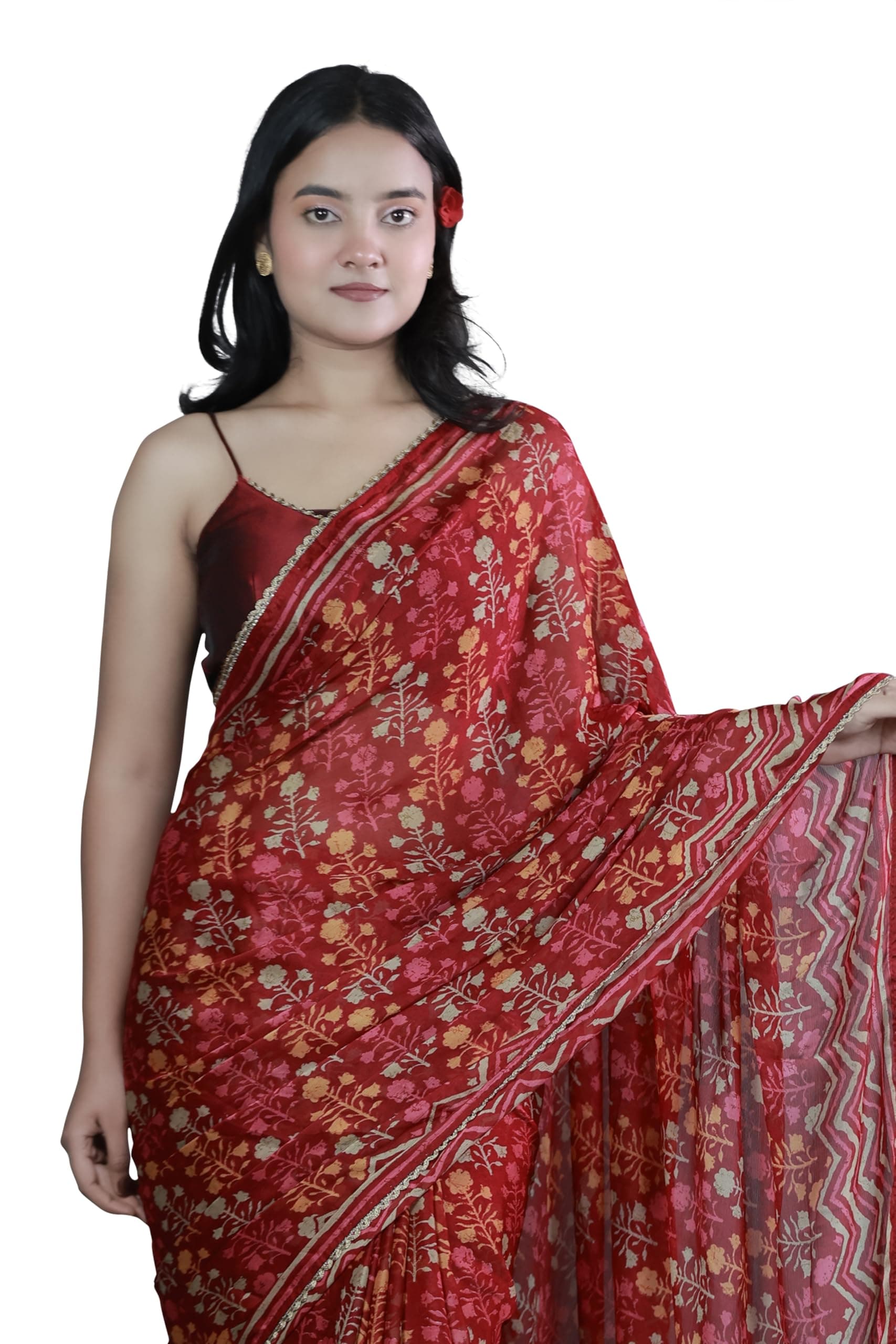 MIRCHI FASHION Women Saree Floral Print Chiffon | Lightweight Festive Occasion Sari for Farewell and Functions with Unstitched Blouse Piece