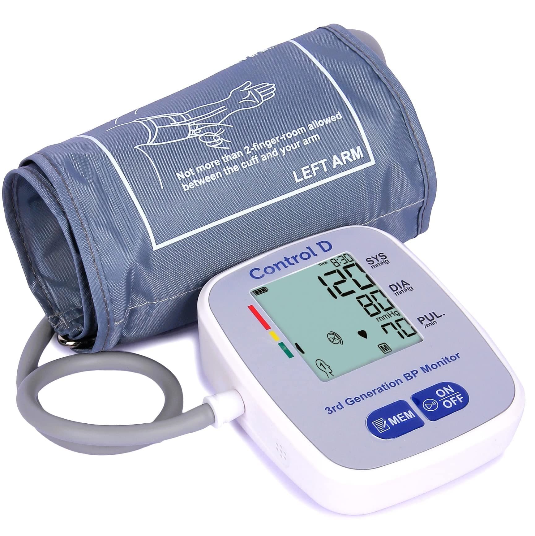 Control D 3rd Generation USB C-Port to Power BP Machine Fully Automatic Digital Electronic Blood Pressure BP Monitor with Mdi Technology (Silver)