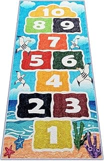 Playroom Rug for Kids Sky Ocean Beach Hopscotch Game Rugs, Area Rugs for Boys Girls Toddlers Bedroom Decorative Play Mat for Babies 1-6 Years (Sky Ocean Beach Hopscotch, 120 x 170 CM)