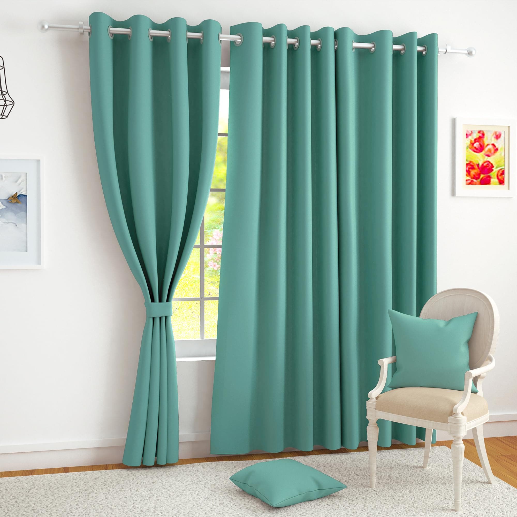 Story@Home 100% True Blackout Windows Curtains 5 Feet Set of 2 | Solid Design | Room Darkening Curtain | Thermal Insulated Curtains for Living Room, Bedroom | (118 x 152 cm, Mint Green)