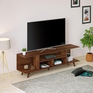 BLUEWUD Anatdol Engineering Wood Floor Standing TV Entertainment Unit Set Top Box Stand/TV Cabinet Panel with Shelves for Books & Décor Display Unit, Upto 60 Inches (Brown Maple)