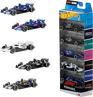 Hot Wheels 1:64 Scale 5-Pack Formula 1 Die-Cast Toy Cars, Set of 5 Officially Licensed, Collectible F1 Race Cars for Play or Display