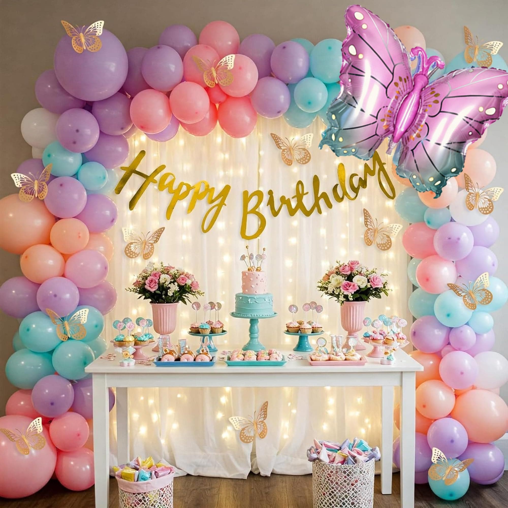 Special You Butterfly Theme Birthday Party Decorations with Pastel Balloons for Decoration, Foil Balloons for Decor, Butterfly Stickers for Wall Decoration, Birthday Decorations Kit for Girls