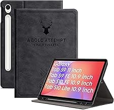 Robustrion Cover for Samsung Galaxy Tab S10 Lite 10.9" / Tab S9 FE / S10 FE/Tab S9 11" with [S Pen Holder] Deer Flip Case for Samsung Tab S10 FE /S9 FE/ S10 Lite Tablet Cover [Auto Sleep Wake] - Black