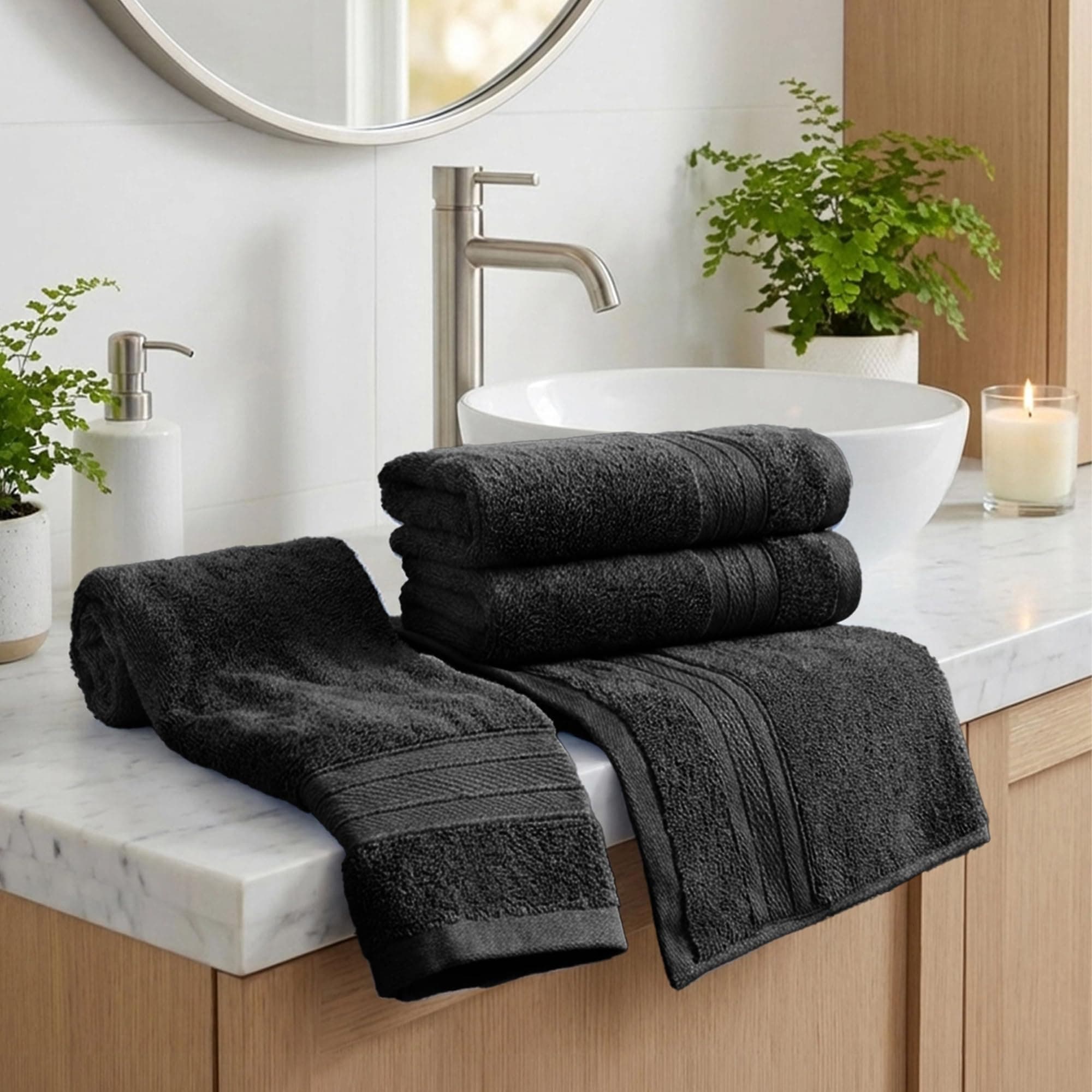 TRIDENT Soft Comfort Air Rich Towel 100% Cotton Hand Towel for Daily use, 500 GSM Highly Absorbent Towels for Men/Women, 4Pc Hand Towel Set (41 cm X 66 cm), Black
