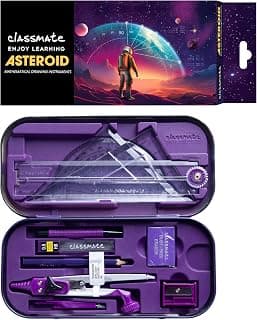 Classmate Asteroid Geometry Box | Compass-cum-Divider with arm locking mechanism | 30 cm Foldable Scale| Mechanical Pencil | Double sided tray