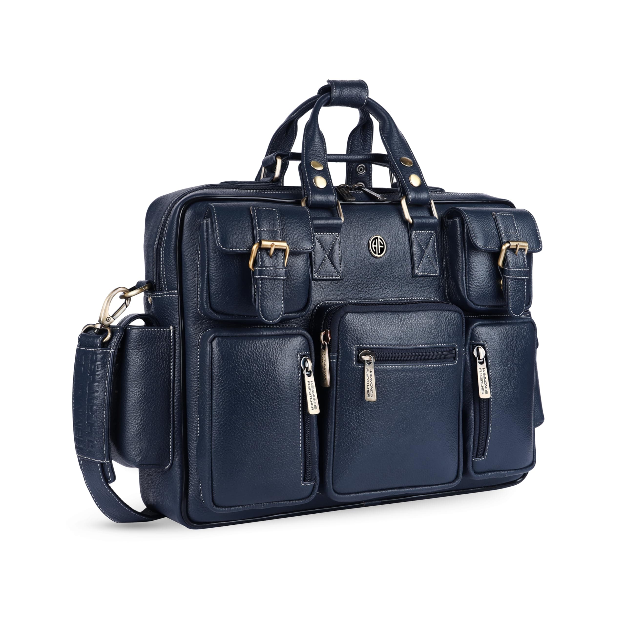 HAMMONDS FLYCATCHER Genuine Leather Office Bag for Men with Adjustable Shoulder Strap - 15.6 Inch Laptop Bag for Men - Water Resistant, 1 Year Warranty - Office, Travel, Daily Use - Blue