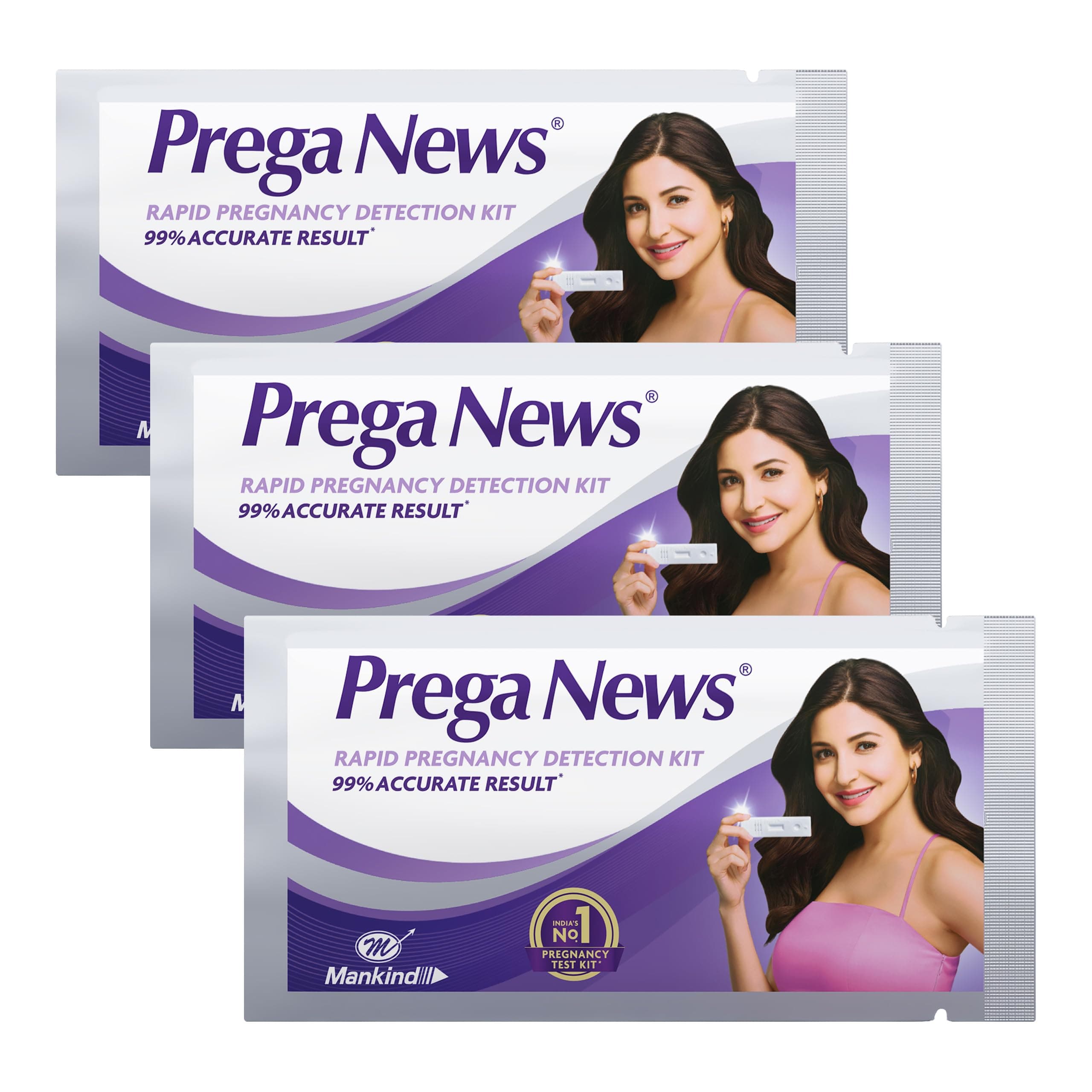Prega News Pregnancy Test Kit, One Step Urine Hcg Test Device, 99% Accurate Results In 5 Minutes, India's No 1 Pregnancy Kit, Pack Of 3