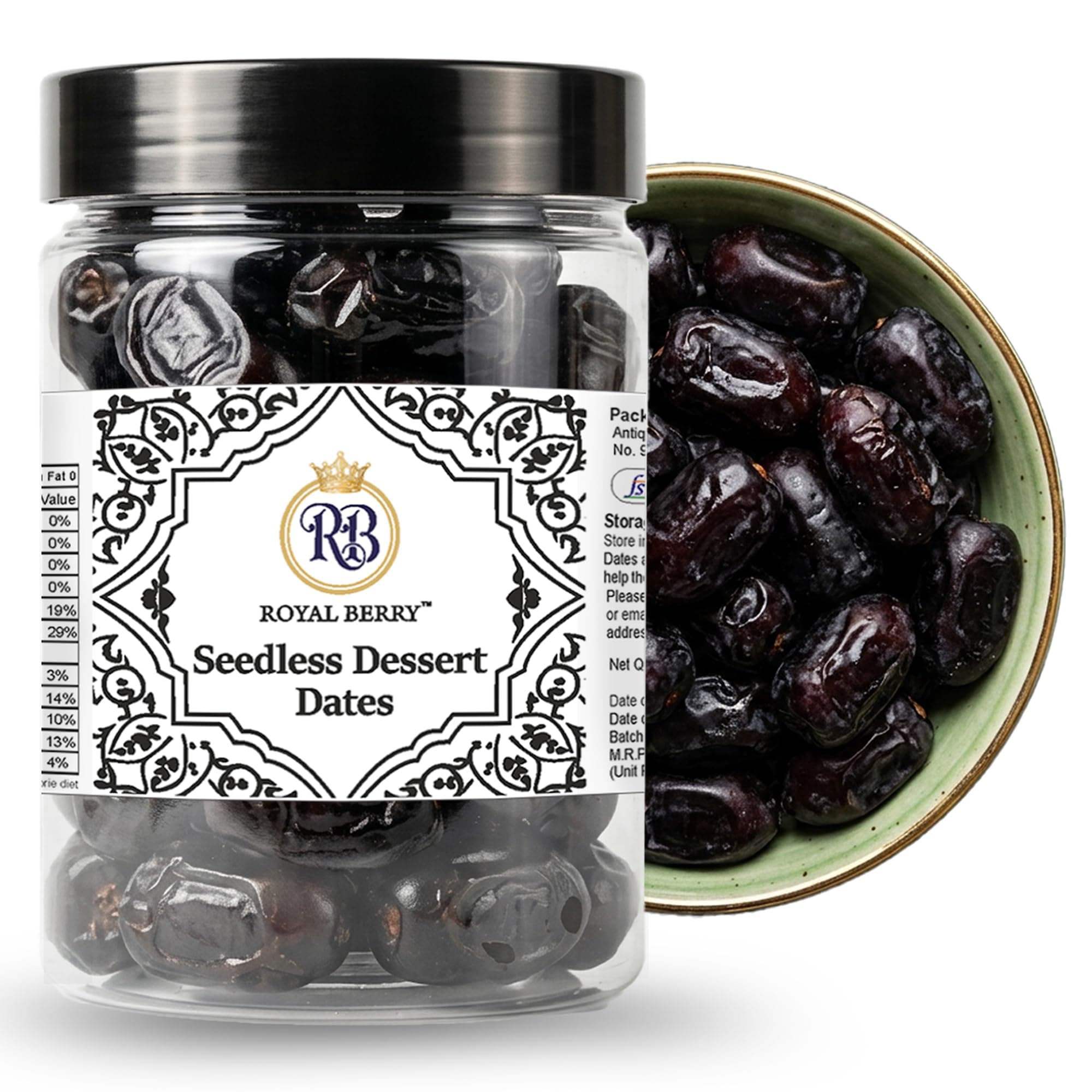 Royal berry seedless dessert dates | Seedless dessert dates 350gm | Perfect for smoothies | Rich in fiber | Naturally sweet | Fresh & Healthy | Healthy daily snack | Perfect for snacking