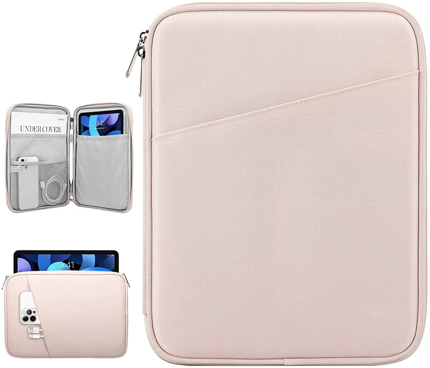 Swook 9-11 Inch Tablet Sleeve Case Compatible with iPad 10.2,iPad Air 4 10.9, iPad Pro 11, Galaxy Tab A7 10.4,S6 Lite 2020, Surface Go 2/1, Portable Protective Bag, (9-11 Inch, Pink)
