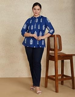 Amazon Brand - Myx Women Cotton Printed A-line Short Kurti (Available in Plus Sizes)