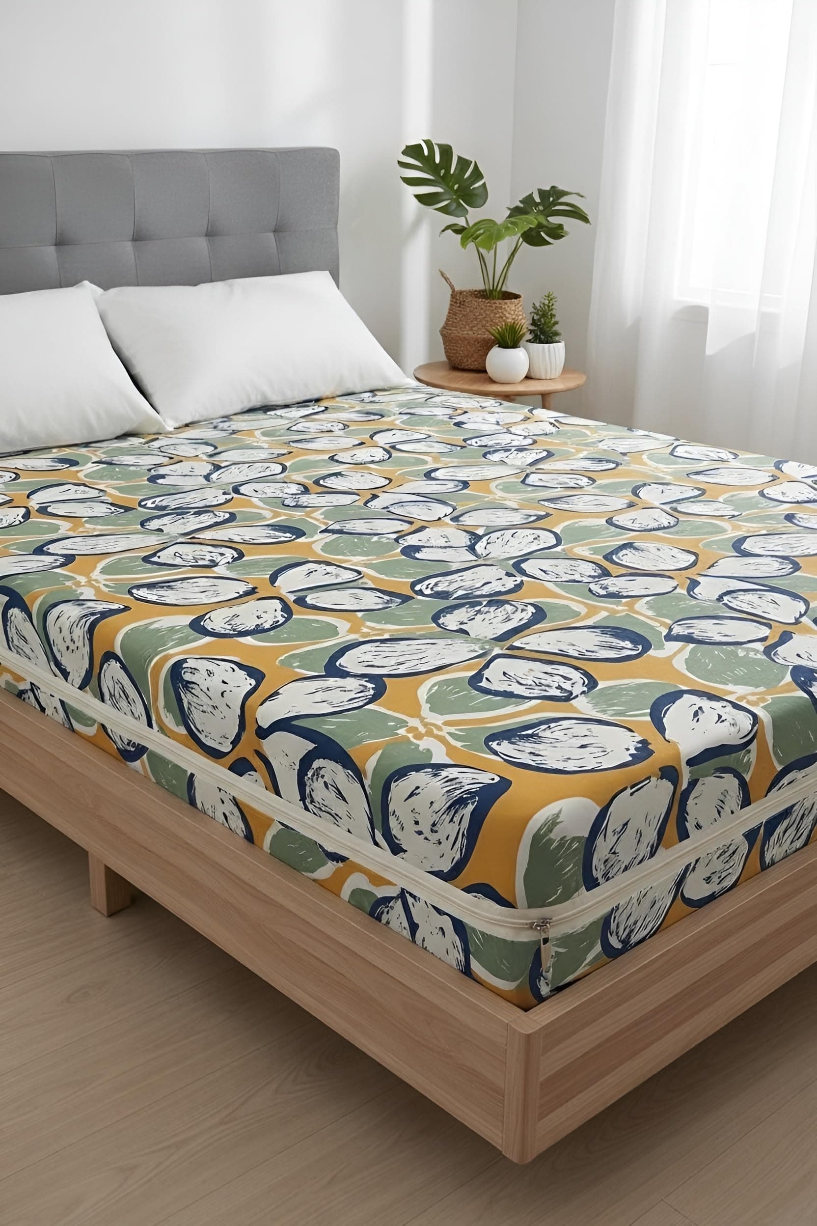 Fairy Down® Premium Cotton Printed Mattress Protector Single Bed | 78x36x5 Inches | Bed Cover, Mattress Cover with Zipper Chain, All Round Protection with 360° Encasing for 6.5x3 Ft Mattresses - Brown